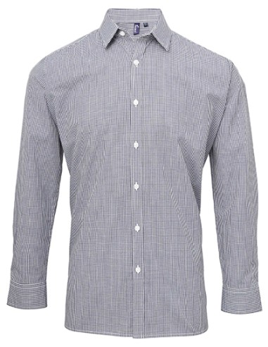 PRE-PR220-Mens Microcheck (Gingham) Long Sleeve Cotton Shirt